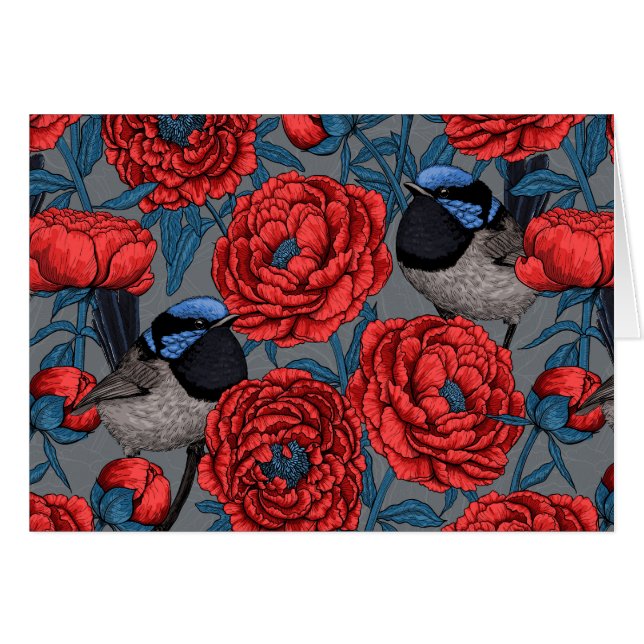 Peonier och ryssar hälsningskort (Framsidan Horizontal)