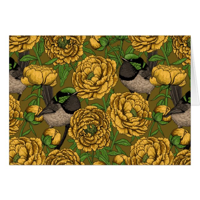 Peonier och ryssar hälsningskort (Framsidan Horizontal)