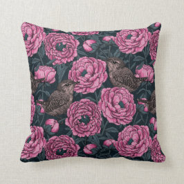 Peonier och ryssar på mörk grått kudde