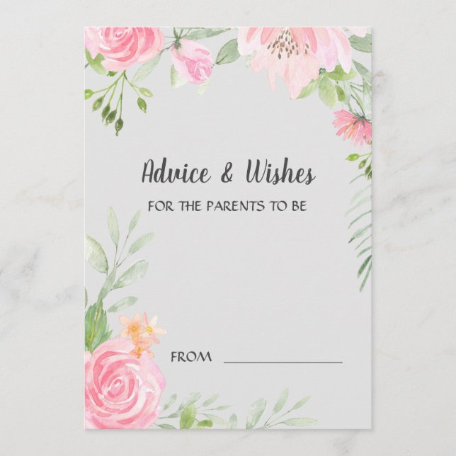  peonier på Grått Baby Shower Advice-kort Rådkort (Framsida)