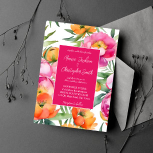 Peonier på rosa färg orange elegant bröllop inbjudningar