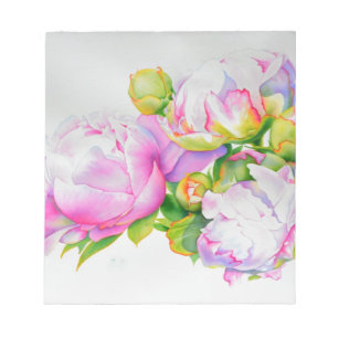 Peonier, rosa, vit, blommigt, vattenfärgning anteckningsblock