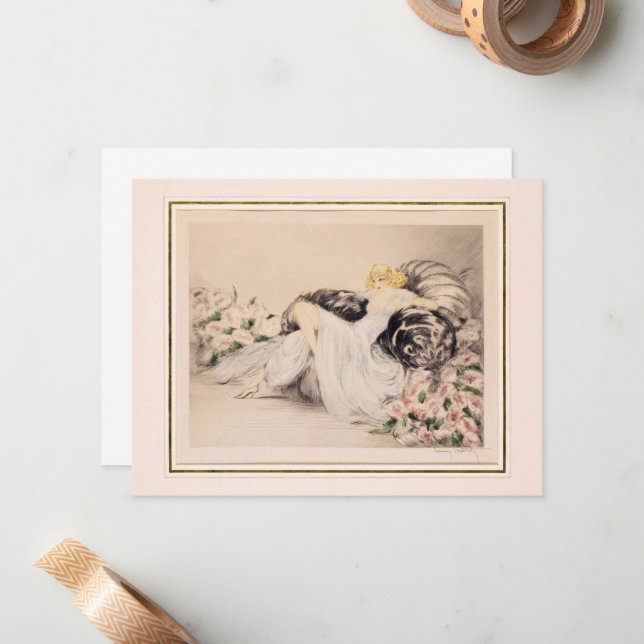 Peonies, 1935 av Louis Icart Anteckningskort (Fram/Back In Situ)