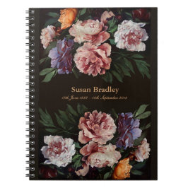 Peonies 3 Memorial eller Funeral Guest Bok Anteckningsbok Med Spiral