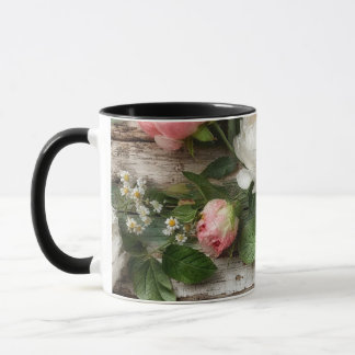 peonies and weathered wood mugg