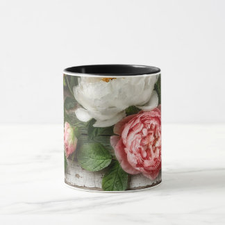 peonies and weathered wood mugg