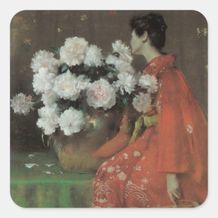 Peonies av William Merritt Chase, Vintage Fine Art Fyrkantigt Klistermärke