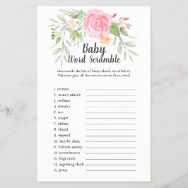 Peonies Baby Shower UK Ord Scramble Flygblad