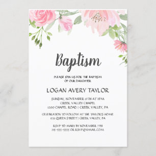 peonies Baptism Inbjudningar