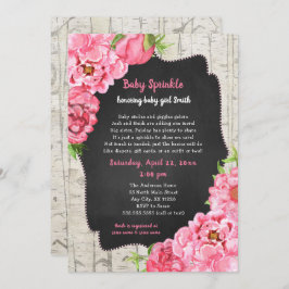 Peonies + Birch baby sprinkle + diaper raffle Inbjudningar