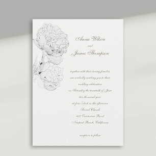 Peonies Bläck Ivory White Forme Calligraphy Bröllo Inbjudningar