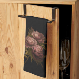 Peonies Black Kökshandduk