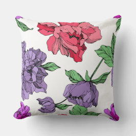 Peonies blommigt isolerad bläck-rosa, lila kudde