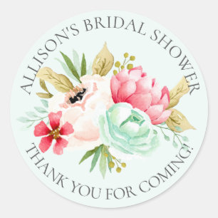 Peonies Blommigt Möhippa Tack Shower Sticker Runt Klistermärke