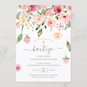Peonies Blommigt Spansk baptism Inbjudningar