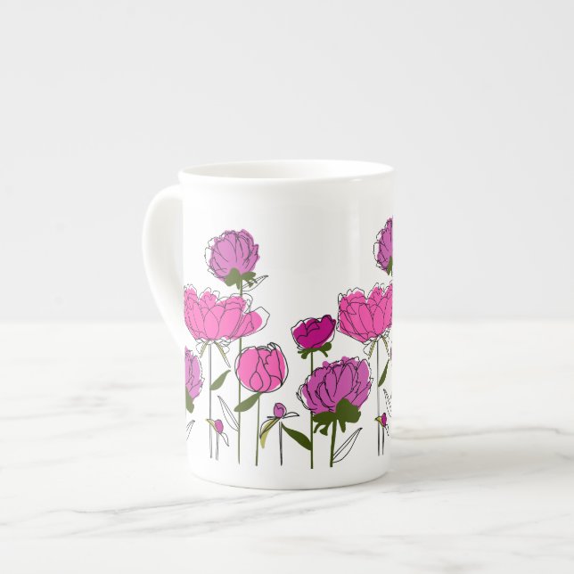 Peonies Bone China Mugg Benporslin Mugg (Framsida vänster)