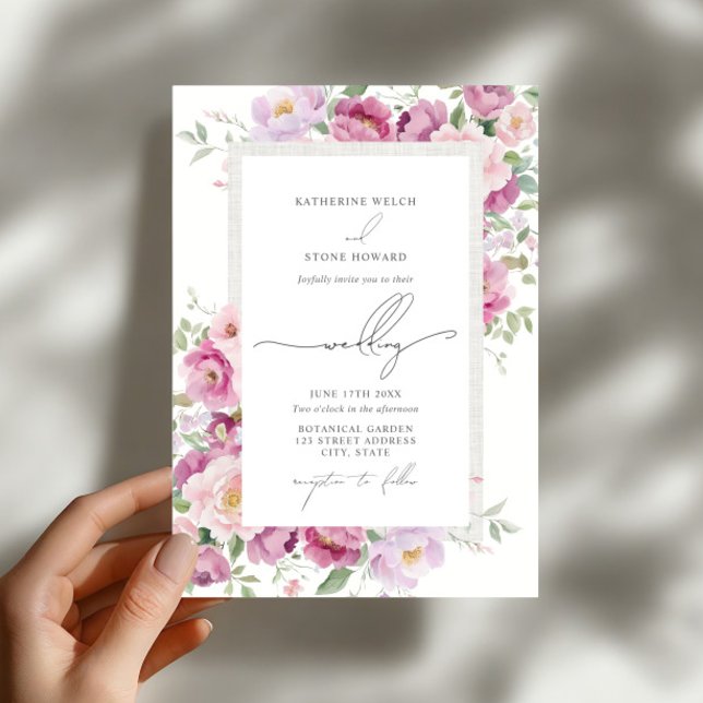 Peonies botaniska Blommigt Elegant Garden Wedding Inbjudningar (Skapare uppladdad)