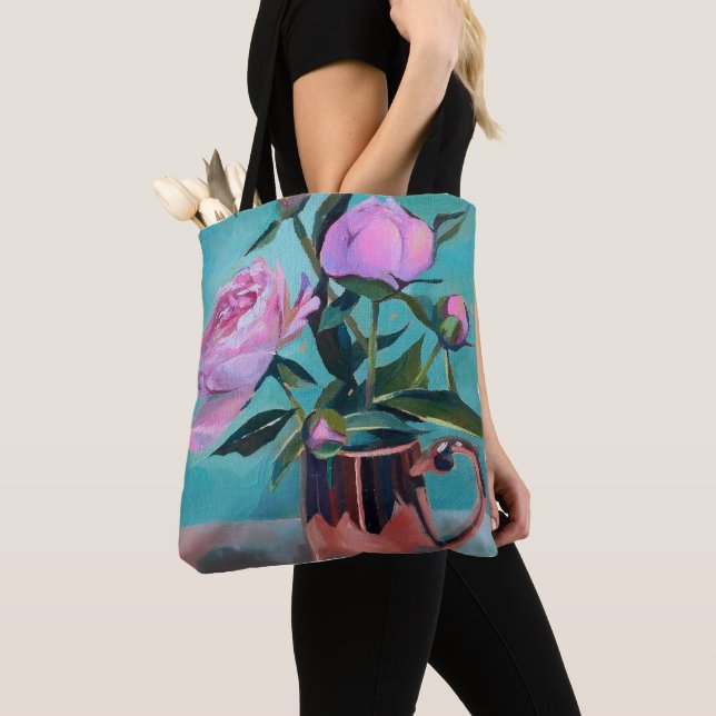 Peonies bouquet Tote bag Tygkasse (Närbild)