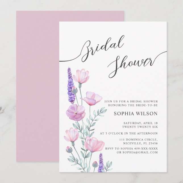 Peonies Bridal Shower Invitation Inbjudningar (Fram/baksida)