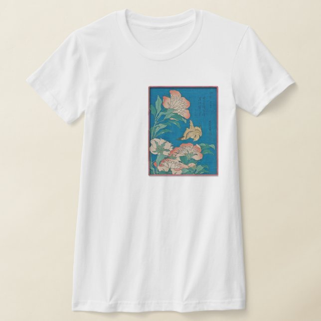Peonies & Canary av Hokusai t-shirt (Laydown)