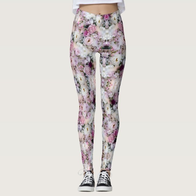 Peonies & Cherry Blossoms in Soft Gradient Luxury Leggings (Framsida)