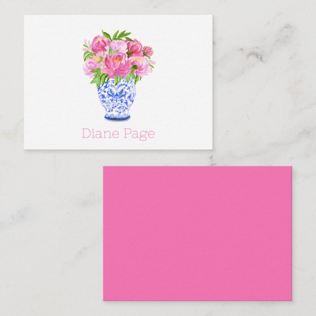 Peonies Chinoiserie Vas Personlig Stationary Anteckningskort (Fram/baksida)