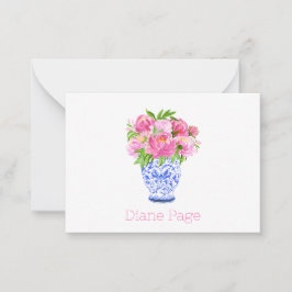 Peonies Chinoiserie Vas Personlig Stationary Anteckningskort