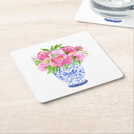 Peonies Chinoiserie Vas Underlägg Papper Kvadrat