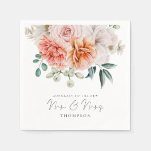 Peonies Coral Peach Gratulerar, fru Bröllop Pappersservett