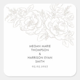 Peonies elegant Blomhörn Fyrkantigt Klistermärke