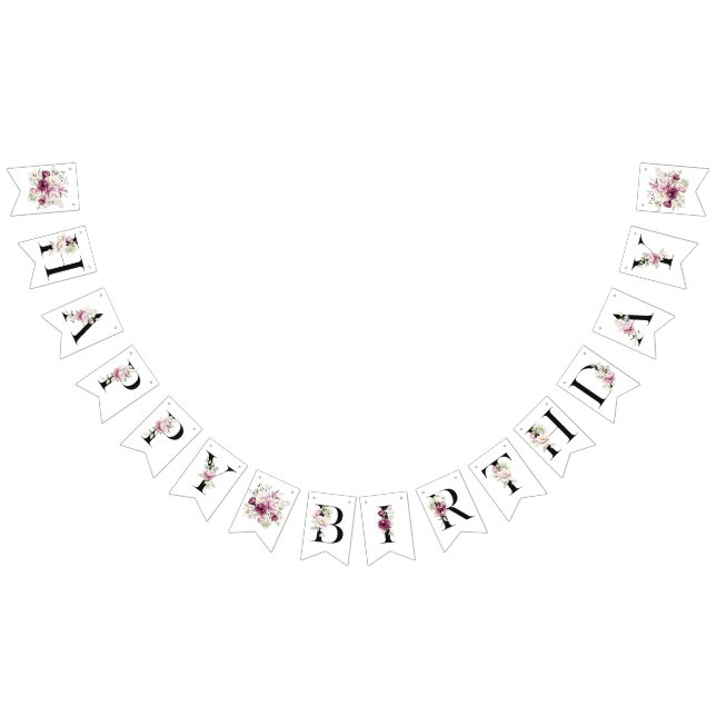 Peonies Flowers Grattis på födelsedagen Banner Vimplar (Alla)