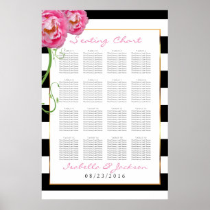 Peonies Flowers on Black & White -16 Sittdiagram Poster