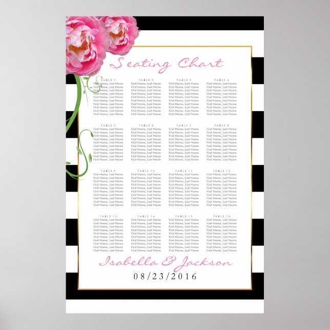 Peonies Flowers on Black & White -16 Sittdiagram Poster (Framsidan)