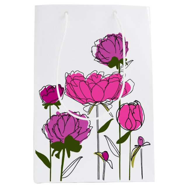 Peonies Gift Bag (vit) (Framsidan)