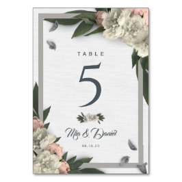 Peonies, guillalgul vit och persikofärgad Blommigt Bordsnummer