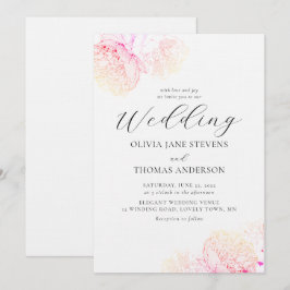 Peonies Guld Elegant Modern Classic Blommigt Bröll Inbjudningar