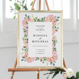 Peonies Hydrangea Eucalyptus Bröllop Välkommen Poster