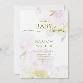Peonies Hydrangea Pastel Watercolor Baby Shower Inbjudningar