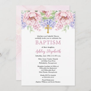 Peonies   Hydrangeas Watercolor Blommigt Baptism Inbjudningar