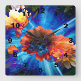 Peonies in Blue Light Fyrkantig Klocka