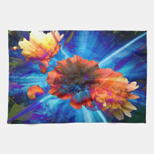 Peonies in Blue Light Kökshandduk (Horisontell)