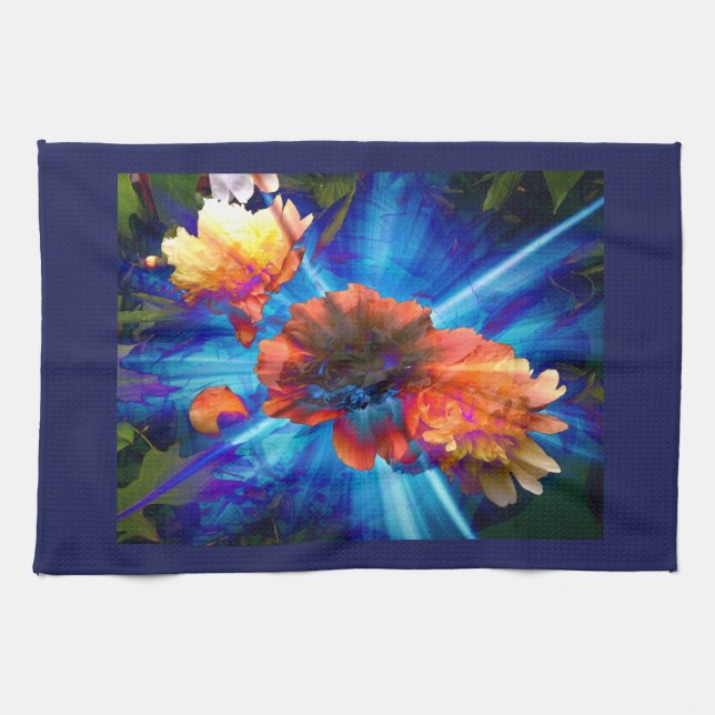Peonies in Blue Light Kökshandduk (Horisontell)