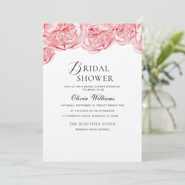 Peonies Inbjudningskort för möhippan (Stående Fram)