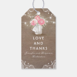 Peonies Mason Burk Rustic Burlap Bröllop Presentetikett