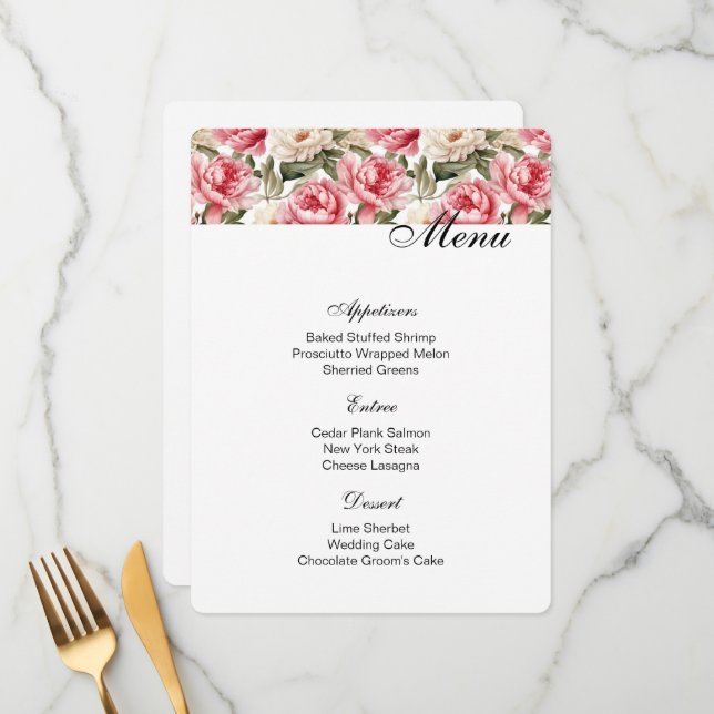 Peonies Menu Card Meny (Fram/Back In Situ)