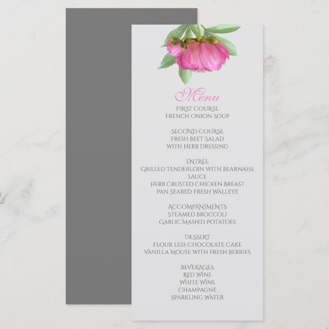 Peonies Menu Card Meny (Fram/baksida)