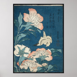Peonies och Canary av Katsushika Hokusai 1834 Poster