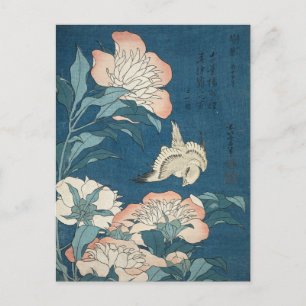 Peonies och Canary av Katsushika Hokusai 1834 Vykort