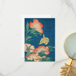 Peonies och Canary av Katsushika Hokusai Tack Kort