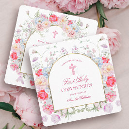 Peonies och Ro Arch First Communion Square Inbjudningar